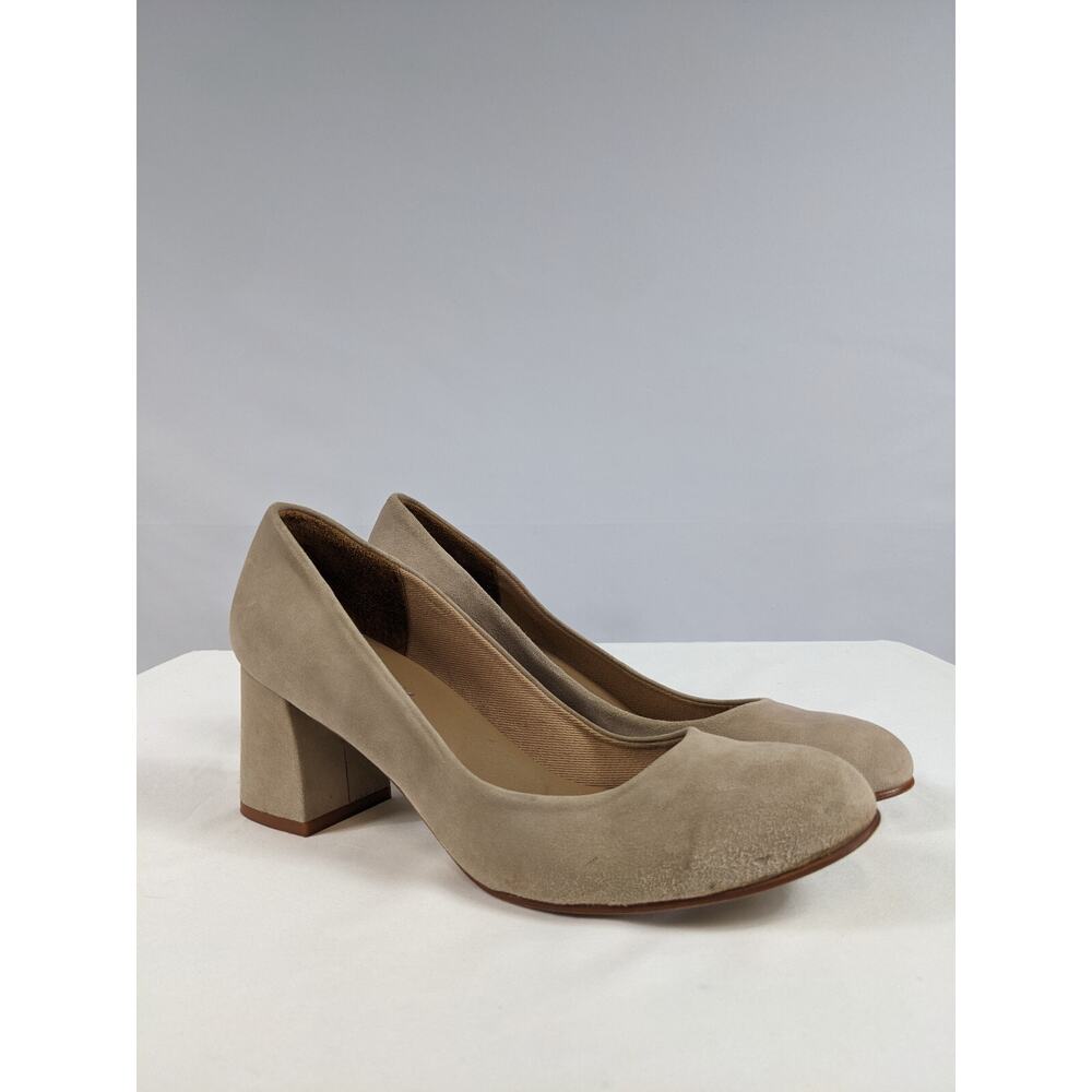 French Sole FSNY FS/NY Pumps Heels Beige Tan Taupe Suede 8.5 B Block Heel Spain